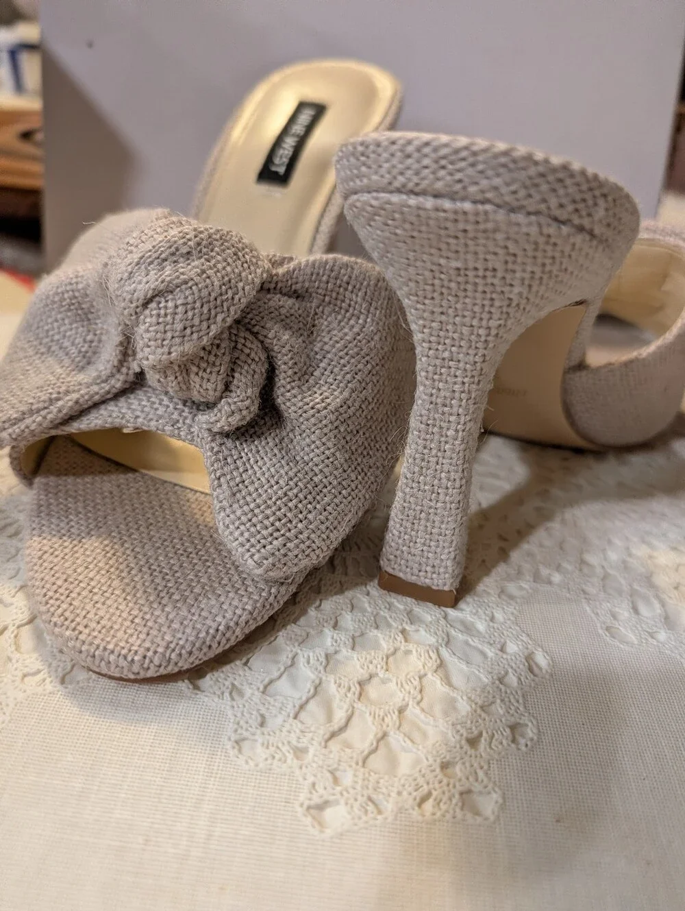 Nine West Neutral Gray Knot Front Mule Heels - Picture 3 of 5